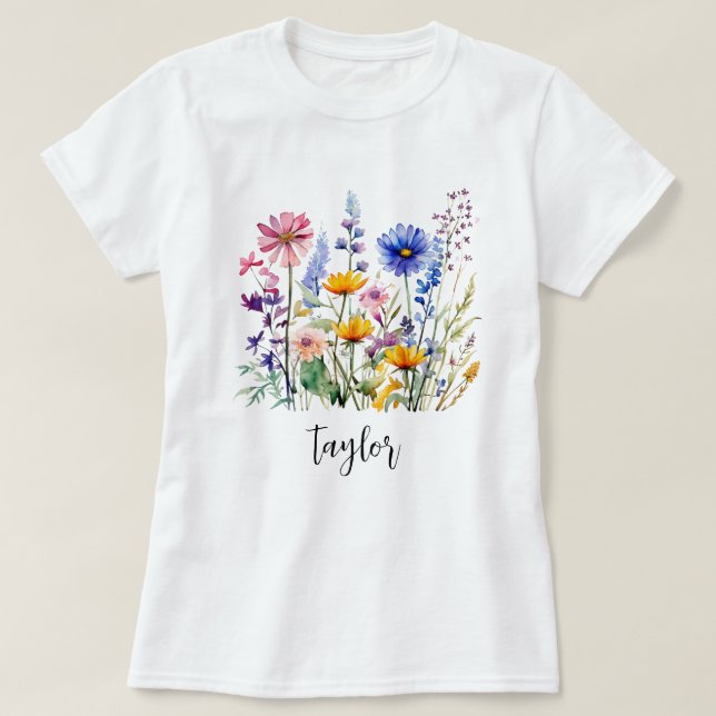 Schöne Wildblume Wasserfarbe Botanischer Garten T-Shirt (Design vorne)