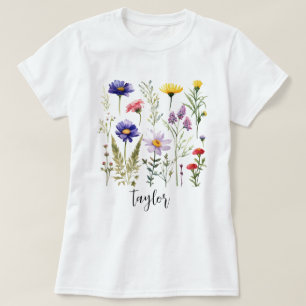 Schöne Wildblume Wasserfarbe Botanischer Garten T-Shirt