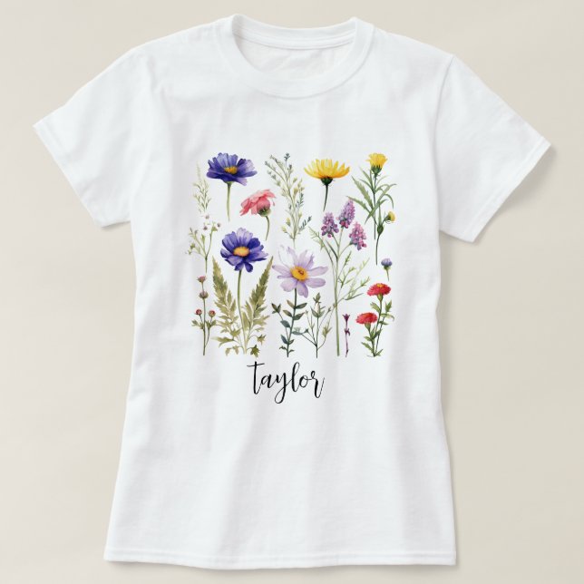 Schöne Wildblume Wasserfarbe Botanischer Garten T-Shirt (Design vorne)
