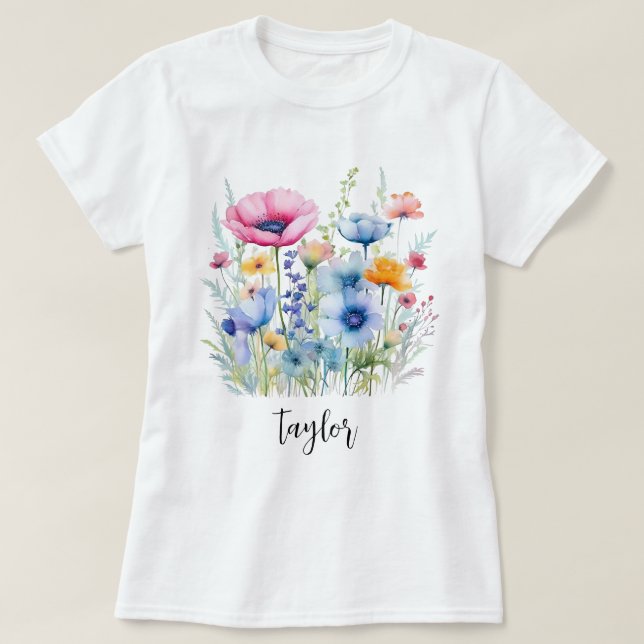Schöne Wildblume Wasserfarbe Botanischer Garten T-Shirt (Design vorne)