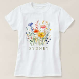 Schöne Wildblume Wasserfarbe Botanischer Garten T-Shirt