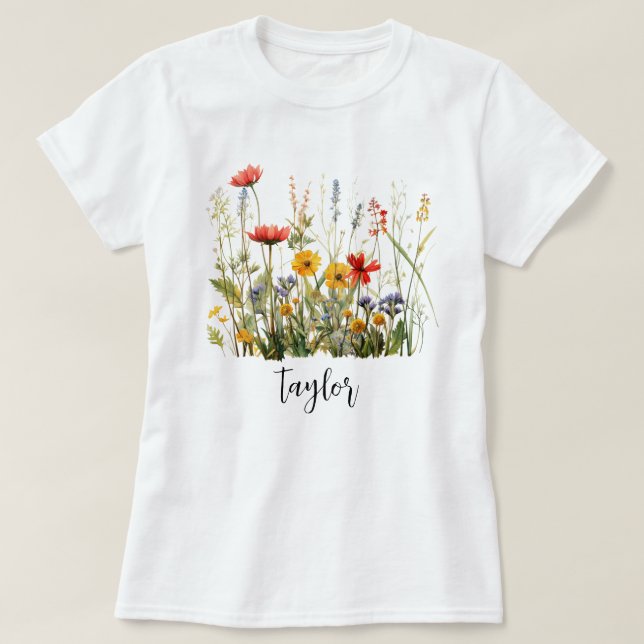 Schöne Wildblume Wasserfarbe Botanischer Garten T-Shirt (Design vorne)