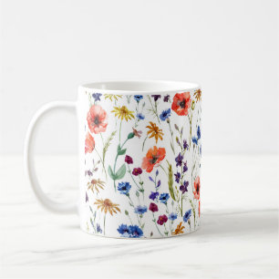 Schöne Wildblumen, Aquarell, Mohn, Kaffeetasse