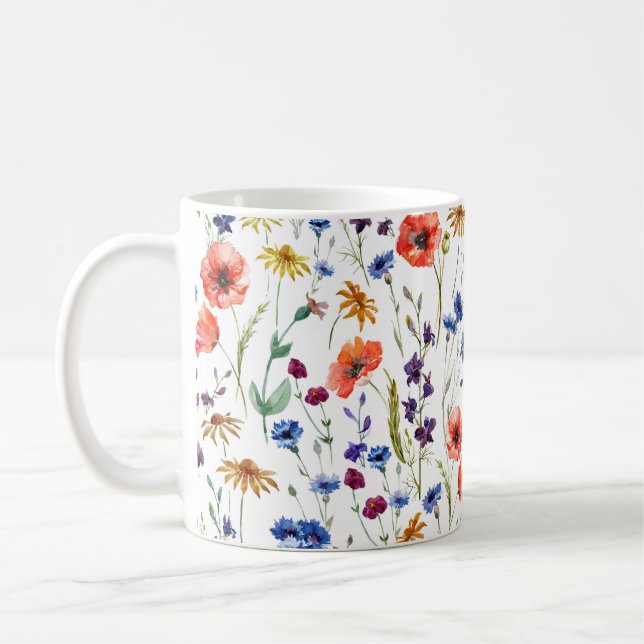Schöne Wildblumen, Aquarell, Mohn, Kaffeetasse (Links)