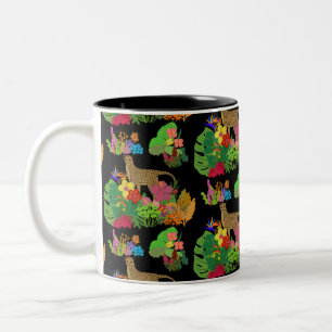 Schöne Wildblumen, Cheetah, tropischer Dschungel Zweifarbige Tasse