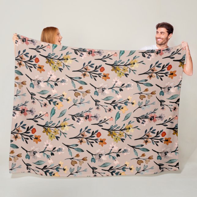 Schöne Wildblumen Elegantes Aquarell Rosa Fleecedecke (Beispiel)