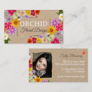 Schöne Wildblumen Elegantes Gold Beige mit Foto Visitenkarte