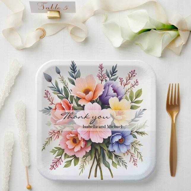 Schöne Wildblumen Moderne Luxus-Kollektion Pappteller (Hochzeit)