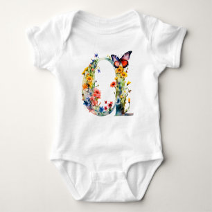 Schöne Wildblumen-Schmetterlings-Monogramm Baby Strampler
