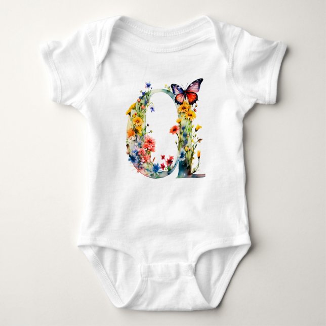 Schöne Wildblumen-Schmetterlings-Monogramm Baby Strampler (Vorderseite)