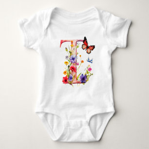 Schöne Wildblumen-Schmetterlings-Monogramm Baby Strampler