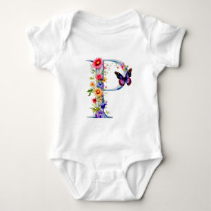 Schöne Wildblumen-Schmetterlings-Monogramm Baby Strampler