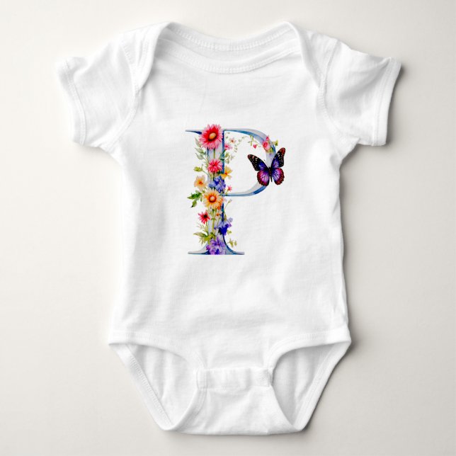 Schöne Wildblumen-Schmetterlings-Monogramm Baby Strampler (Vorderseite)