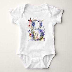 Schöne Wildblumen-Schmetterlings-Monogramm Baby Strampler