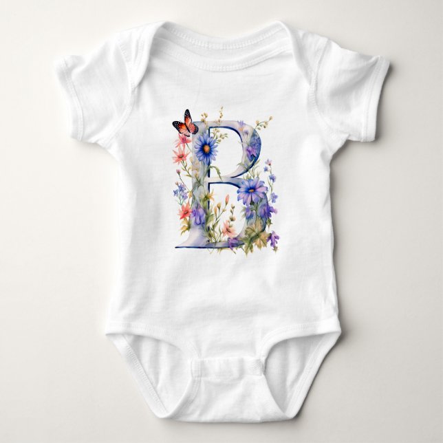 Schöne Wildblumen-Schmetterlings-Monogramm Baby Strampler (Vorderseite)