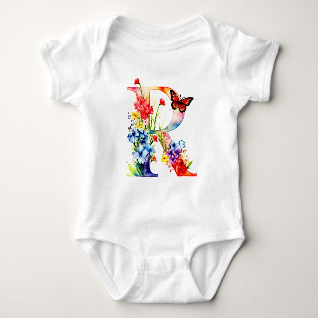 Schöne Wildblumen-Schmetterlings-Monogramm Baby Strampler (Vorderseite)