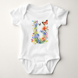 Schöne Wildblumen-Schmetterlings-Monogramm Baby Strampler
