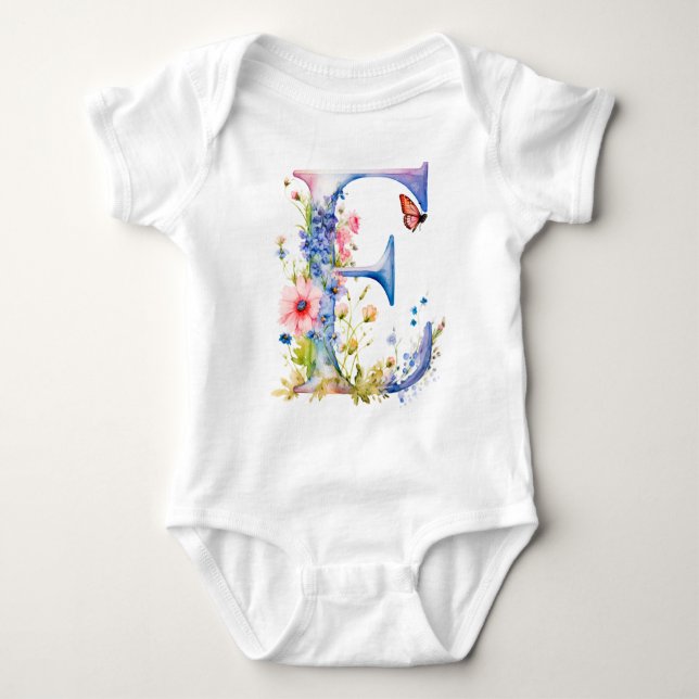 Schöne Wildblumen-Schmetterlings-Monogramm Baby Strampler (Vorderseite)