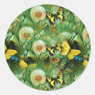 Schöne Wildblumen und Schmetterlinge Natur Runder Aufkleber