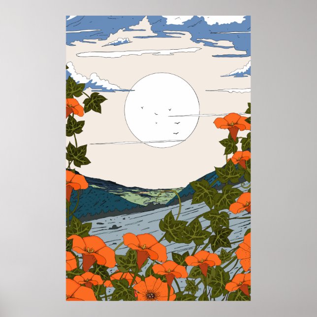 Schöne Wildblumenwiesenlandschaft Poster (Vorne)