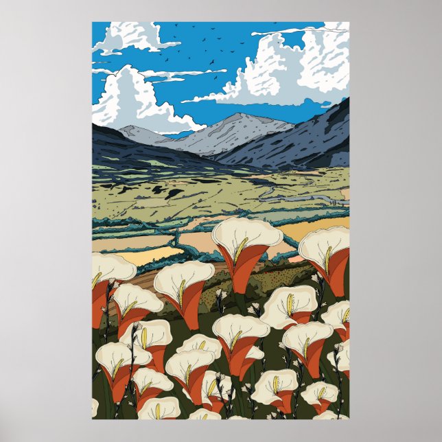 Schöne Wildblumenwiesenlandschaft Poster (Vorne)