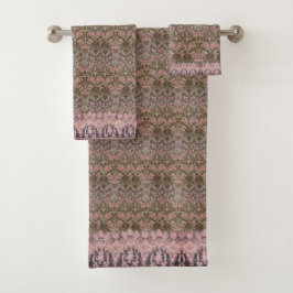 Schöne William Morris Blumenmuster mit rosa Spitze Badhandtuch Set
