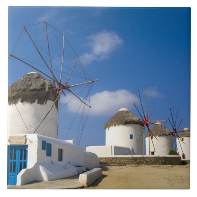 Schöne Windmühlen auf der Insel Mykonos, Fliese (Vorderseite)