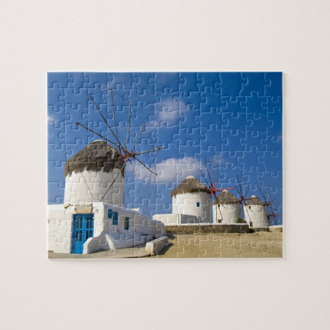 Schöne Windmühlen auf der Insel Mykonos, Puzzle (Horizontal)