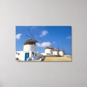 Schöne Windmühlen auf Mykonos, Leinwanddruck