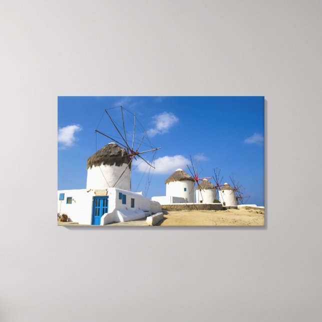 Schöne Windmühlen auf Mykonos, Leinwanddruck (Vorderseite)