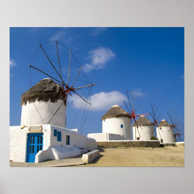 Schöne Windmühlen auf Mykonos, Poster (Vorne)