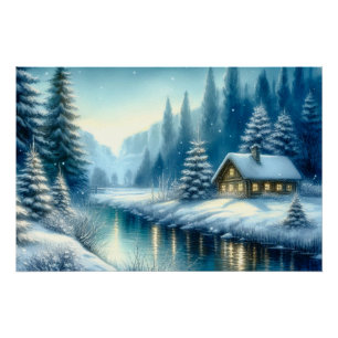 Schöne Winter-Flusslandschaft Poster