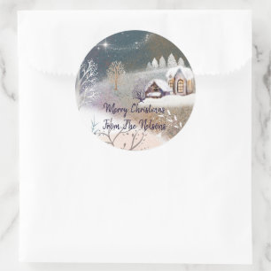 Schöne Winter-Haus-Illustration Weihnachtsfeiertag Runder Aufkleber