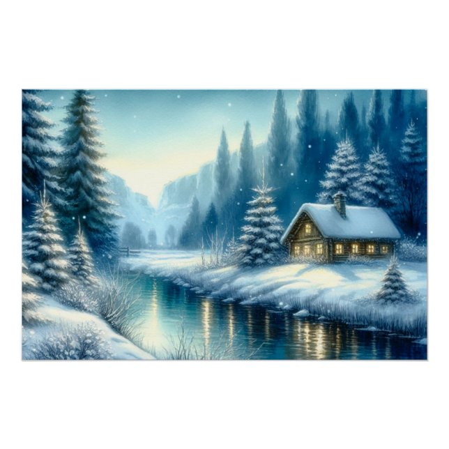 Schöne Winter River Landschaft Poster (Vorderseite)