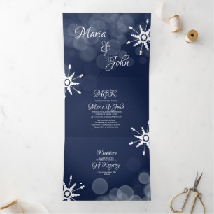 Schöne Winter Wedding Snowflakes Bokeh Lights Dreifach Gefaltete Einladung