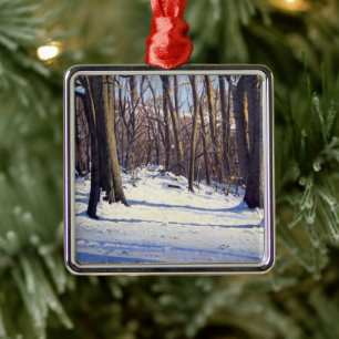 Schöne Winterbäume in Violett Blau Weiß Orange Ornament Aus Metall