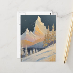 Schöne Winterbäume und Bergschnee-Malerei Postkarte