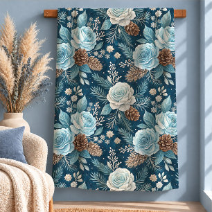 Schöne Winterblumen Tannenzapfen Decke Sherpadecke