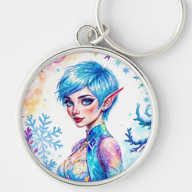 Schöne Winterelf verzaubert die Kunst der Frostkön Schlüsselanhänger (Vorne)