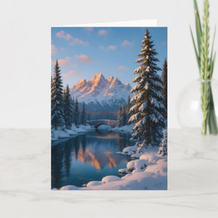 Schöne Winterlandschaft mit schneebedeckten Bergen Feiertagskarte
