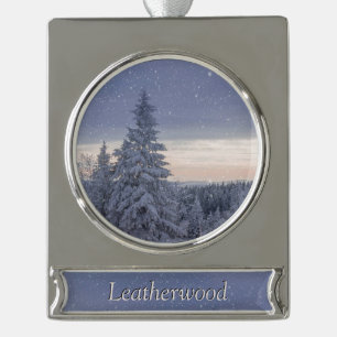 Schöne Winterlandschaft Persönlich Banner-Ornament Silber