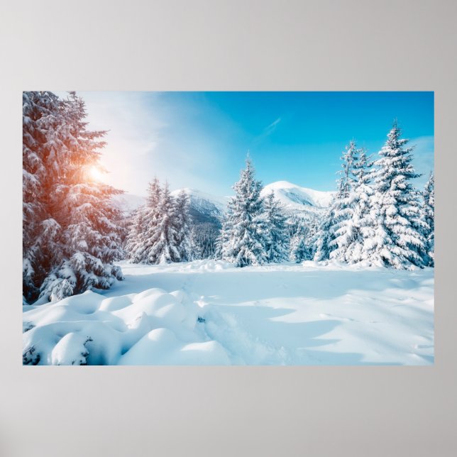 Schöne Winterlandschaft, phantastische Berge Poster (Vorne)