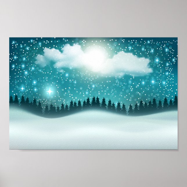 Schöne Winternachtslandschaft Poster (Vorne)