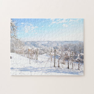 Schöne Winterschnee Landschaft Weinberge Puzzle