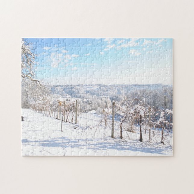 Schöne Winterschnee Landschaft Weinberge Puzzle (Horizontal)