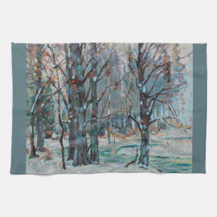 Schöne Winterschneeszene mit Blues und Grays Geschirrtuch