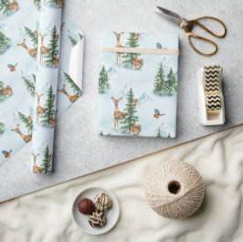 Schöne Wintertiere junge Hirschtornvögel Geschenkpapier