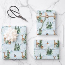 Schöne Wintertiere junge Hirschtornvögel Geschenkpapier Set