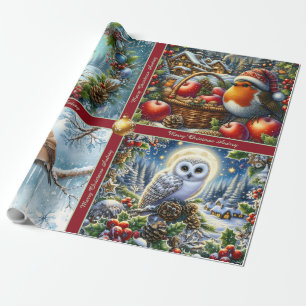 Schöne Wintervögel Weihnachtspapier Geschenkpapier