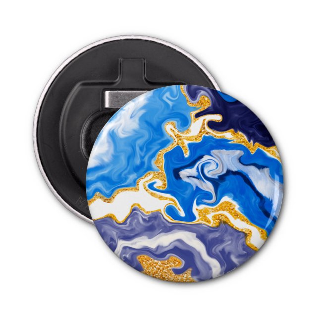 Schöne Wirbel wie Wasser, Blau, Gold und Weiß Flaschenöffner (Vorderseite)